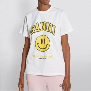 Ganni Smiley Face Organic Cotton Have A Nice Day Please Recycle T Shirt XS